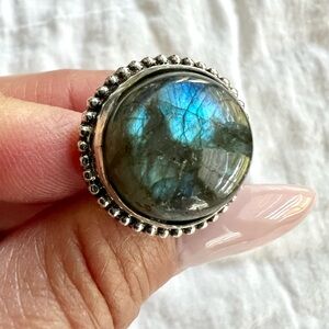 925 Flash Labradorite Globe Ring 10.75